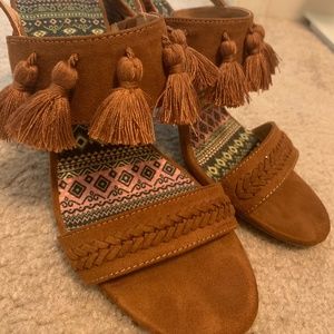 Fringe accent block heels